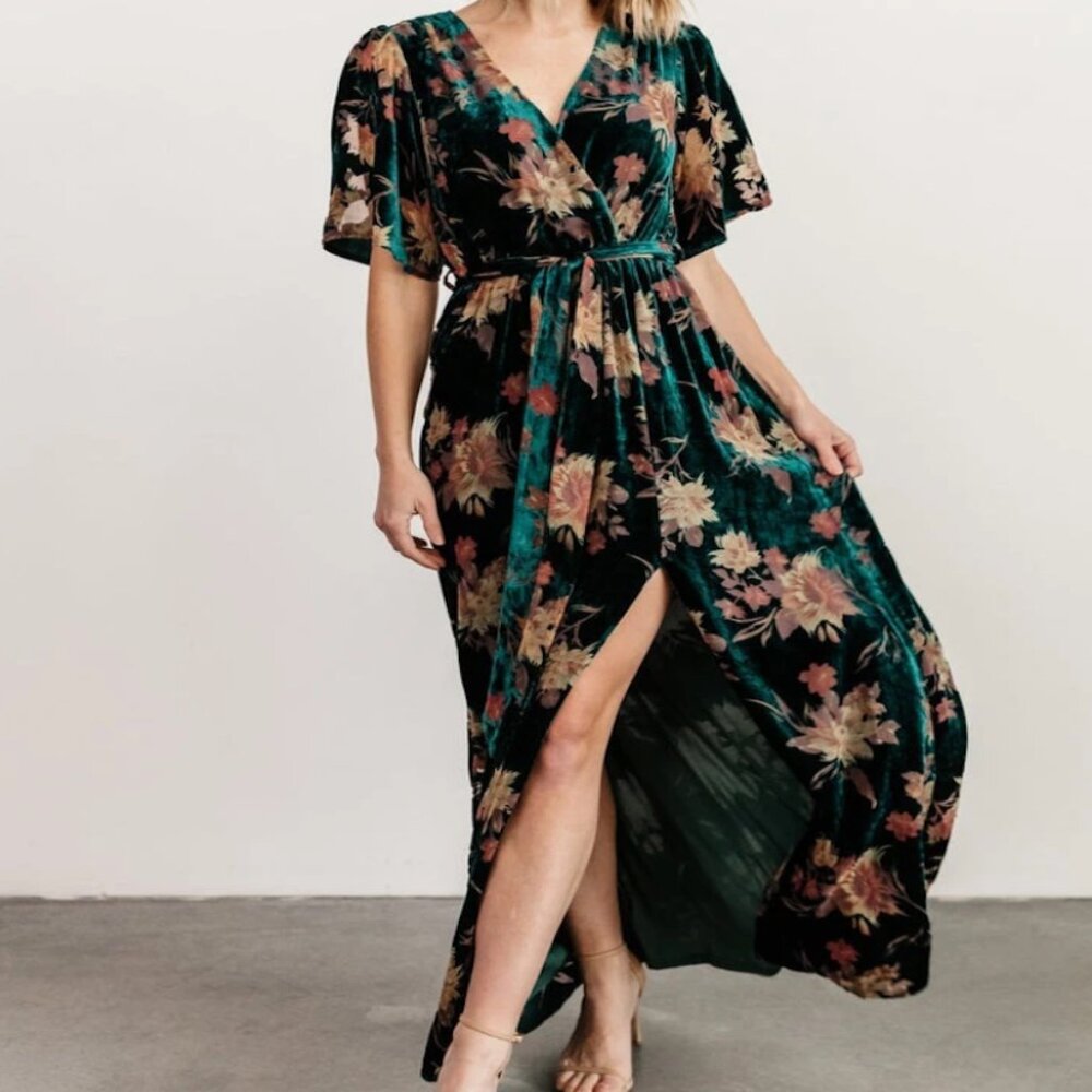 EUC Baltic Born Jade Floral "Uma" Velvet Maxi Dress - Picture 4 of 13